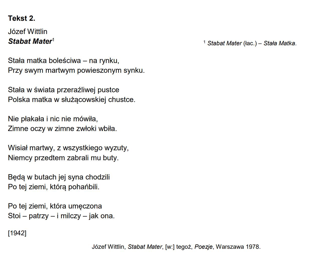 Wittlin Stabat Mater matura